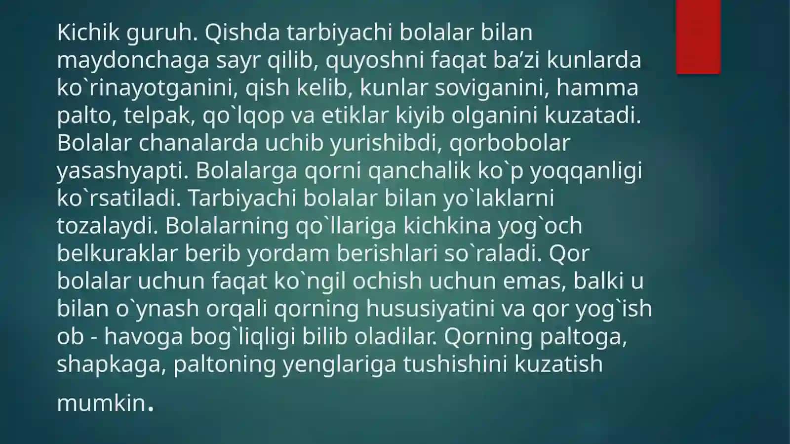 MTTda Qish kimanzara, qorning xususiyati haqida suhbat o'tkazish 3