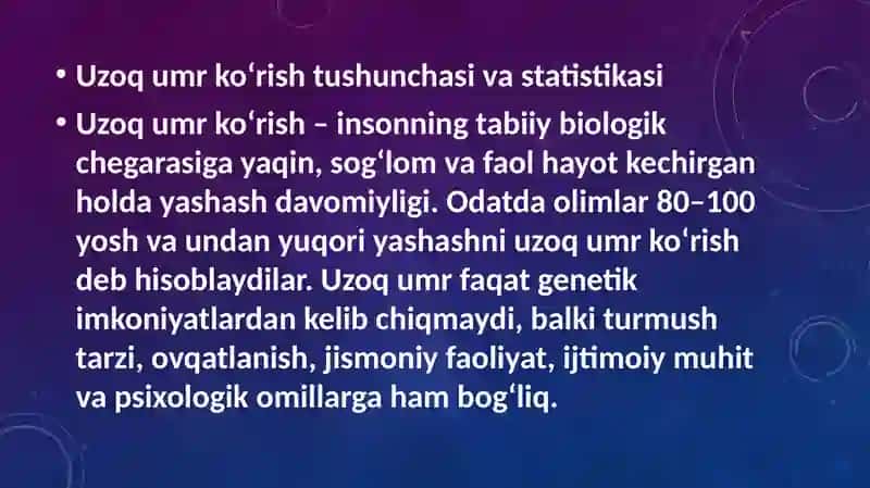 Uzoq umr ko’rish muommolari 3