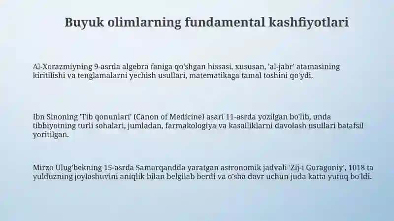 Buyuk allomalarning jahon sivilizatsiyasiga qoʻshgan hissasi 3