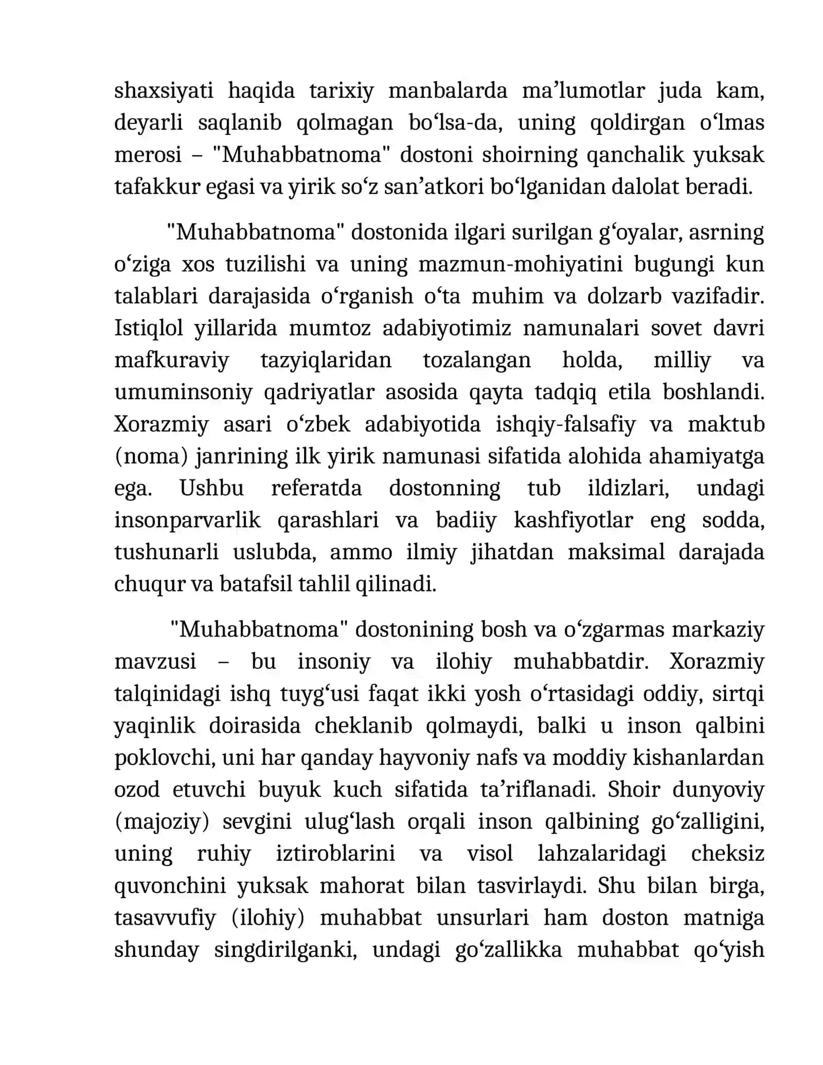 Xorazmiyning "Muhabbatnoma" asarida mavzu va gʻoya talqini 3