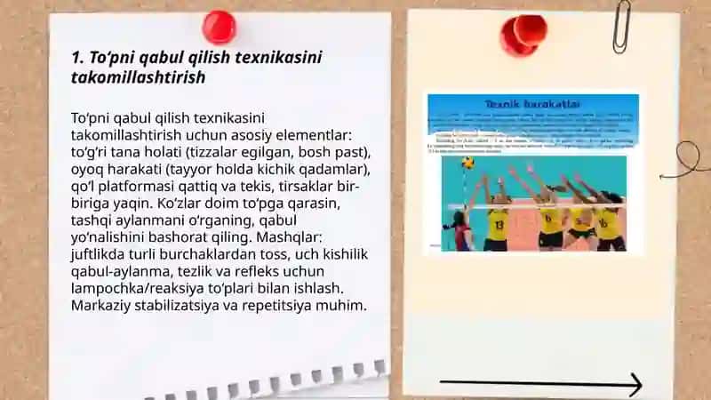 Voleybol o‘yinida shug‘ullanuvchilarning o‘yin texnikasini takomillashtirish va mahoratini oshirish. 3