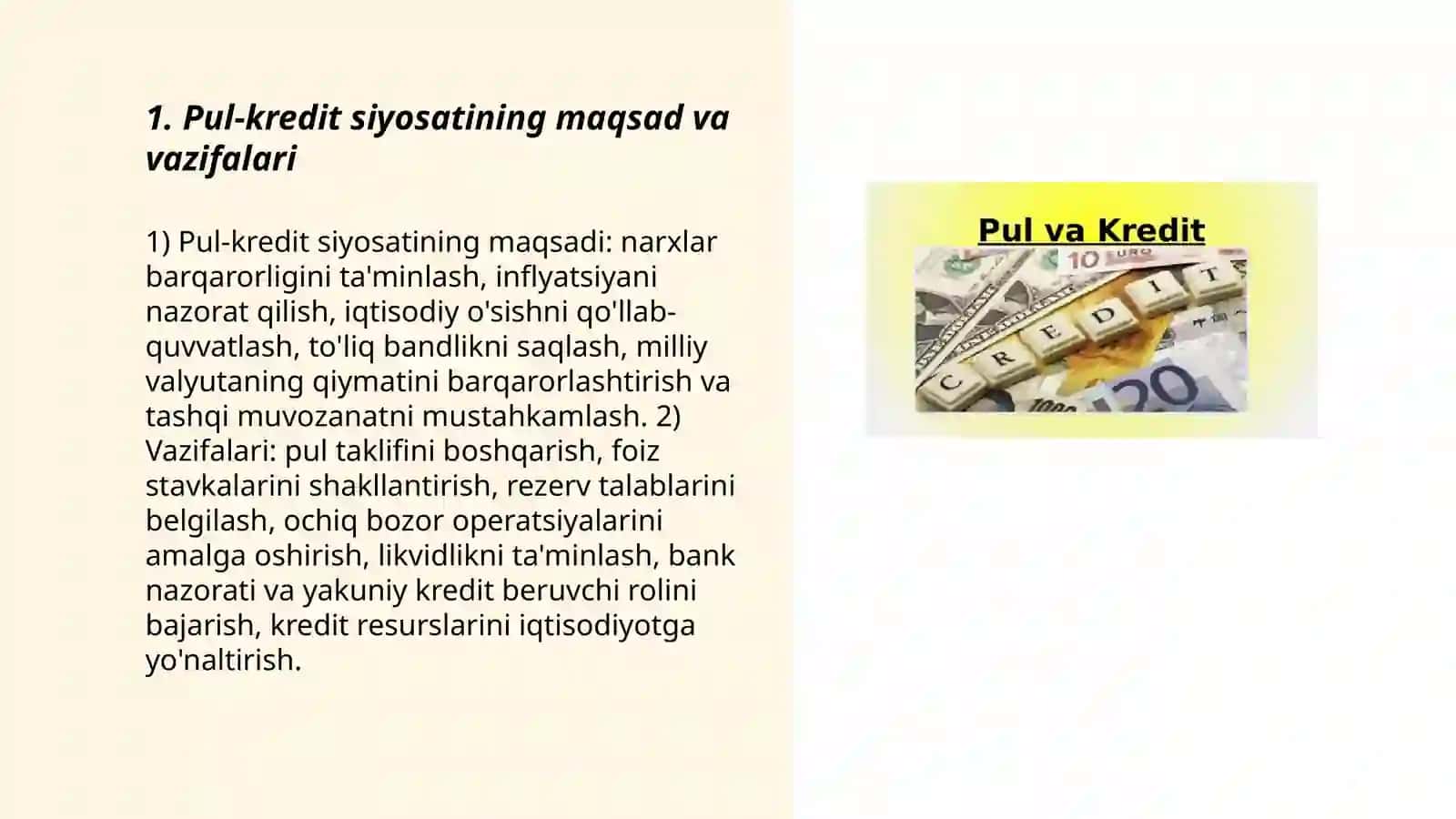 Pul-kredit siyosati va undagi o'zgarishlar 3
