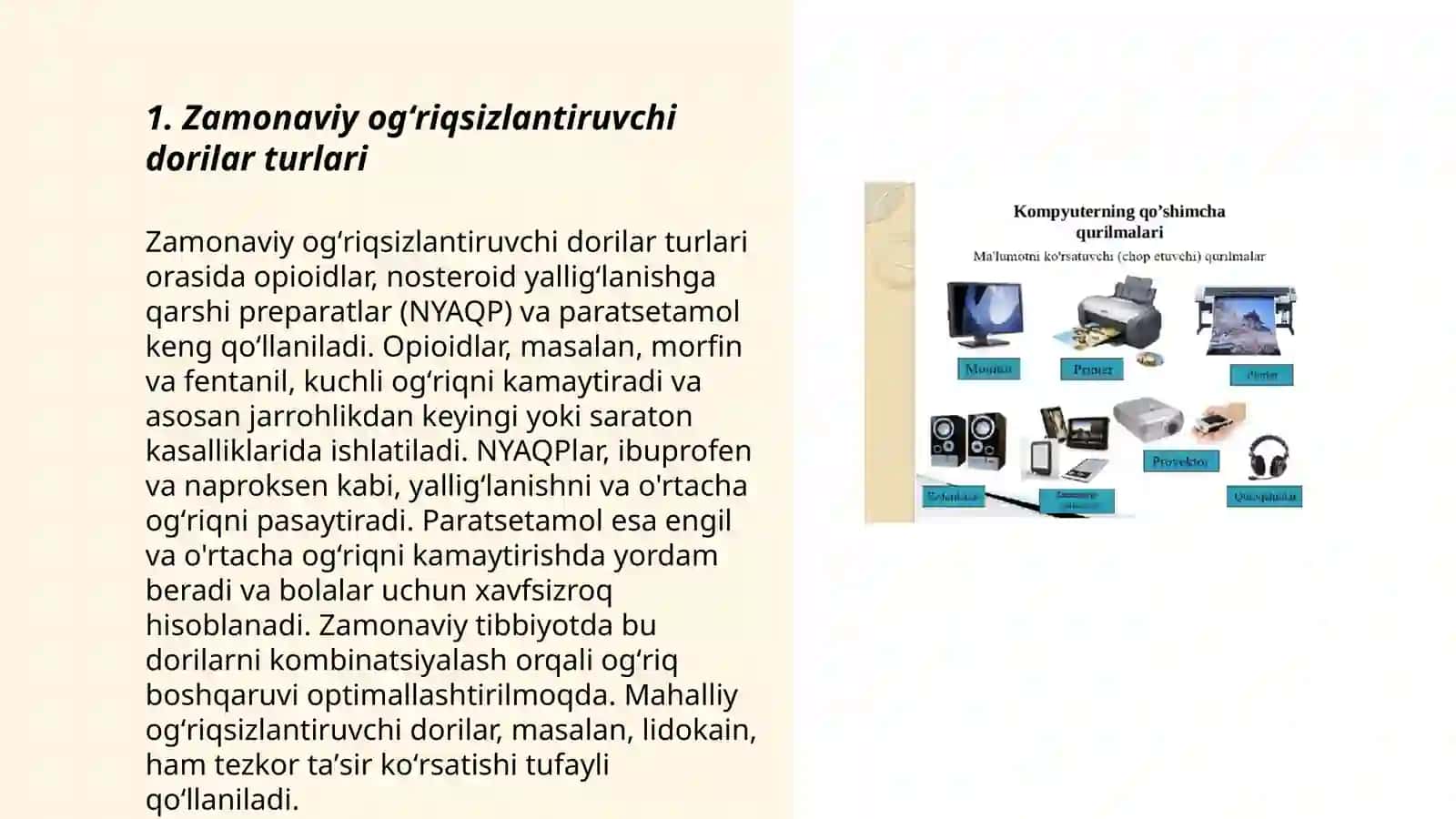 Zamonaviy ogʻriqsizlantiruvchi dori vositalari va ularning xarakteristikasi 3