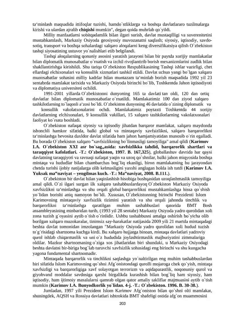 O’zbekistonning xalqaro aloqalari va jahon hamjamiyatidagi o’rni 3