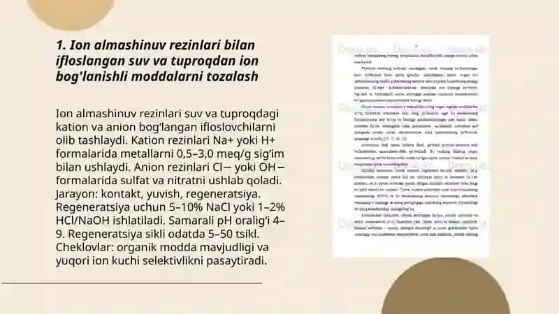 Ifloslangan suv va tuproqdagi ion boğlanishli moddalardan tozalash 3