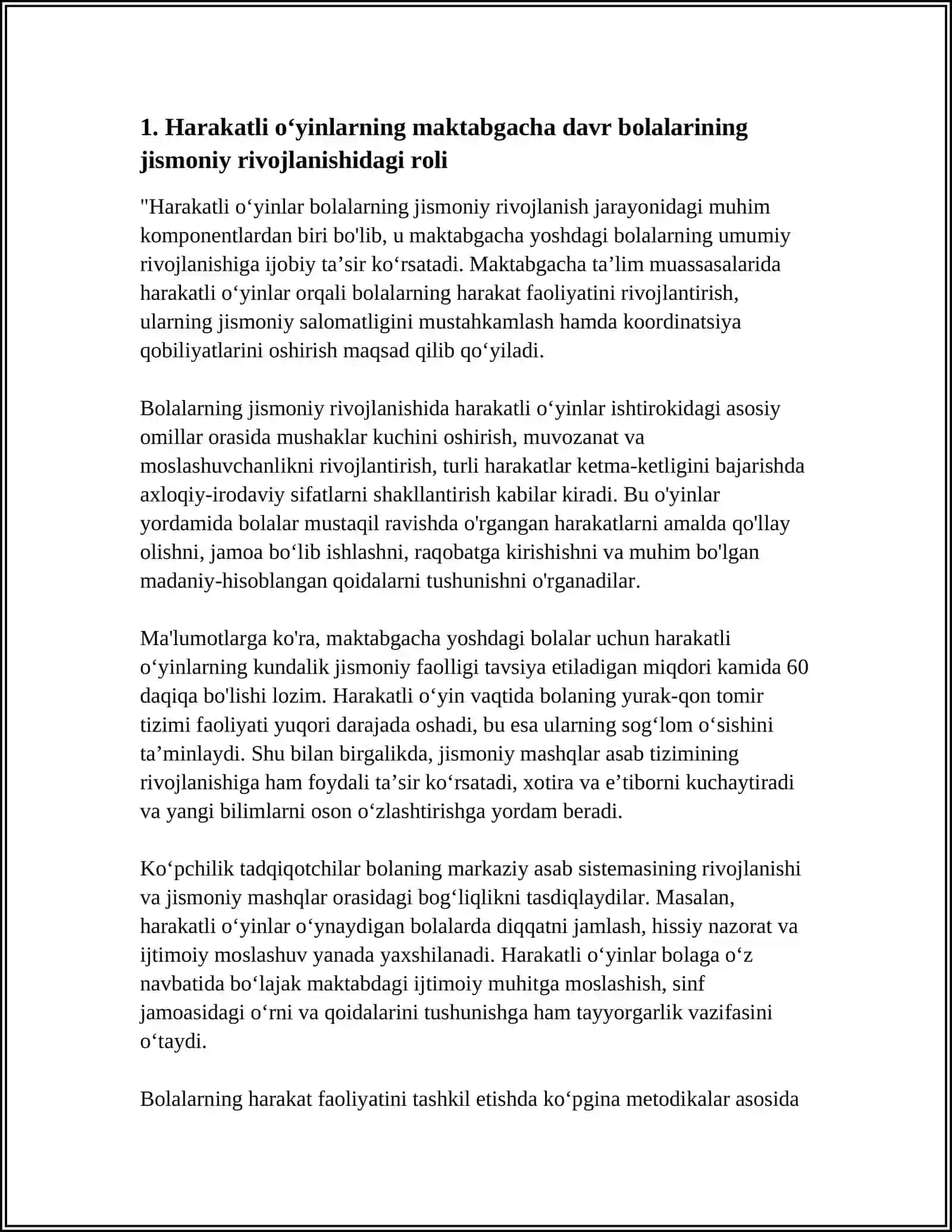 MAKTABGACHA TAʼLIMDA HARAKATLI OʻYINLAR REFERAT 3