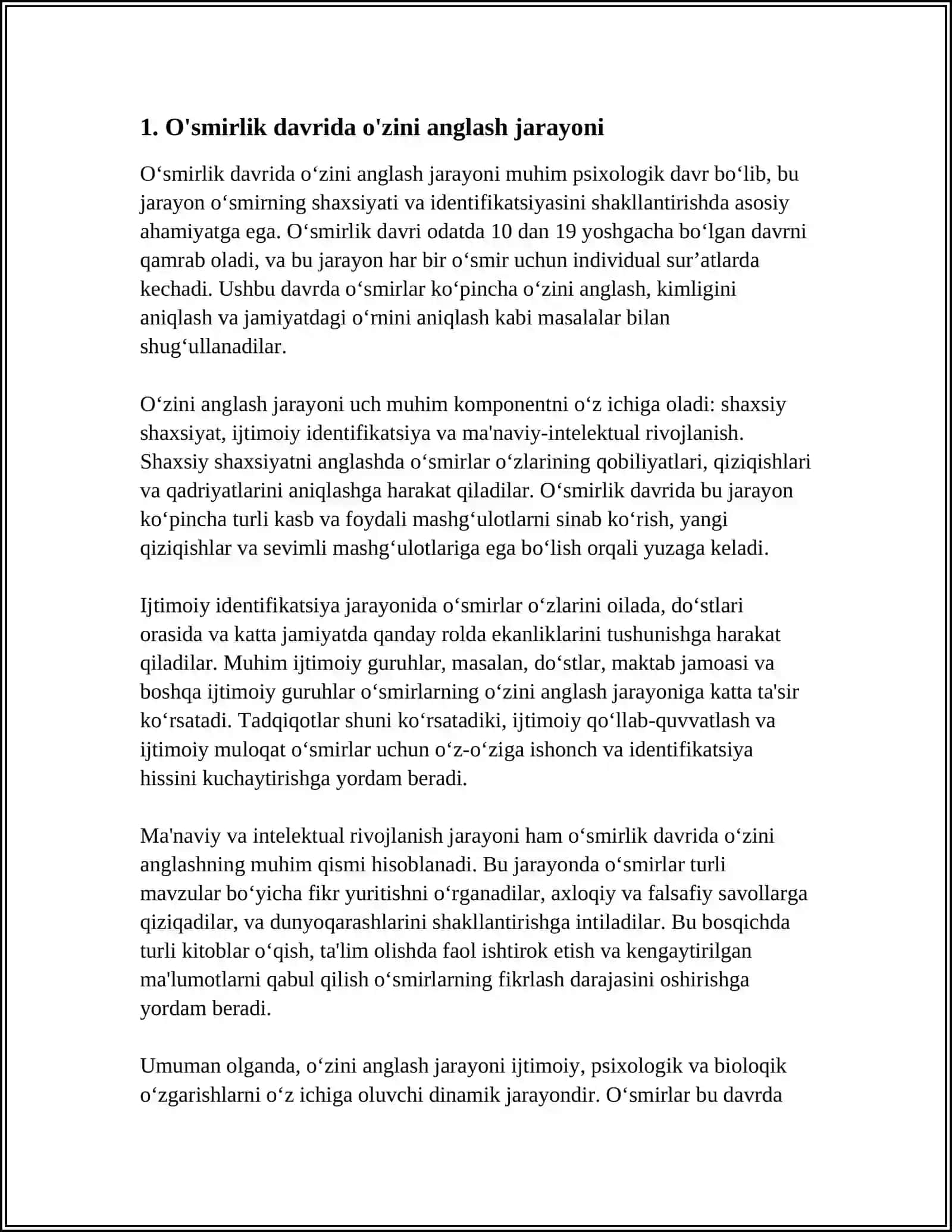 O‘SMIRLIK DAVRIDA O'Z O'ZIGA BAHO BERISH TIZIMNING RIVOJLANISHI MUAMMOSI 3