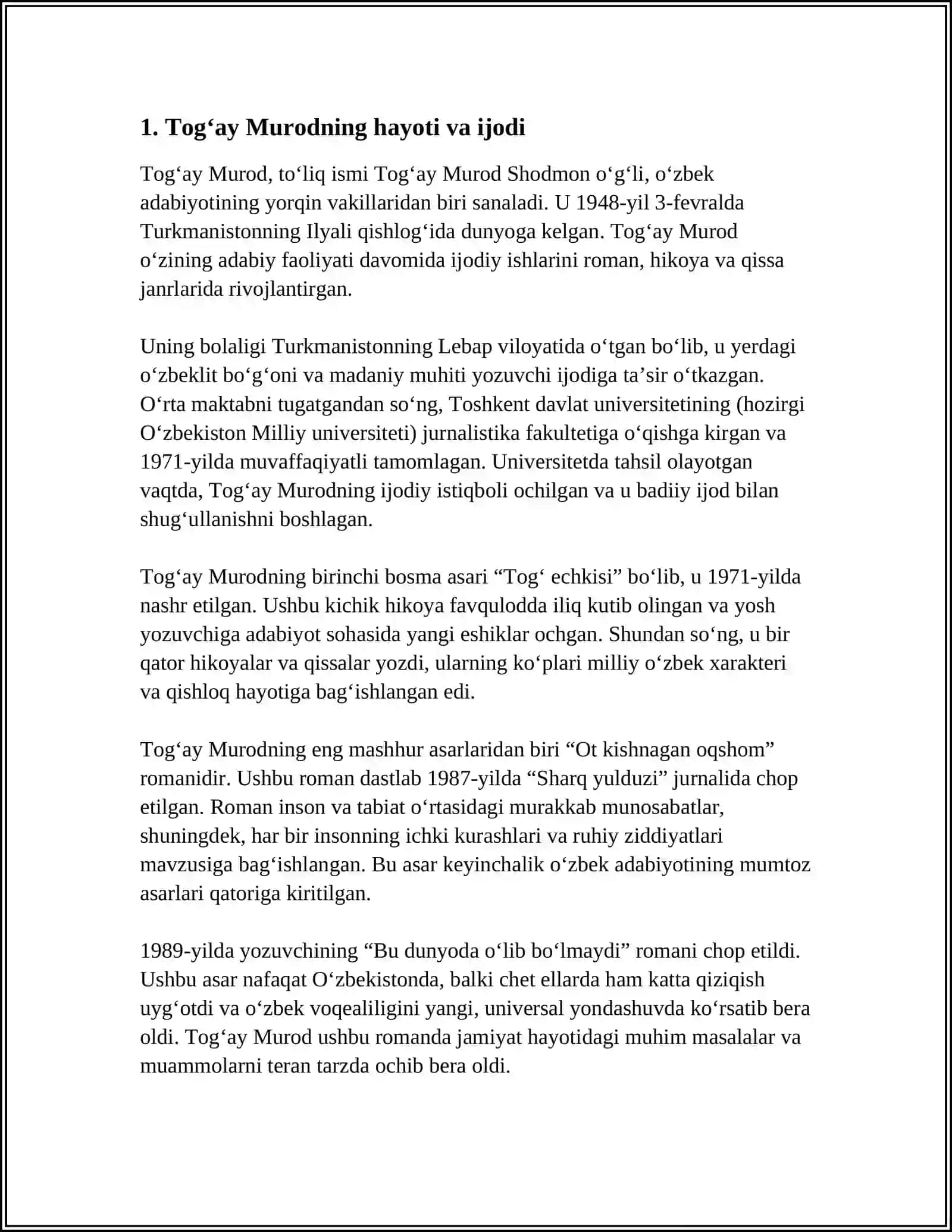 TOGʻAY MURODNING "OTAMDAN QOLGAN DALALAR" 3