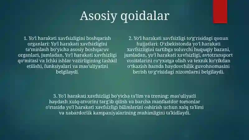 O'Zbekiston Respublikasining Yhx To'G'Risidagi Qonun Va Yo'Llarda Harakat Xavfsizligini Boshqaruv Organlari 3