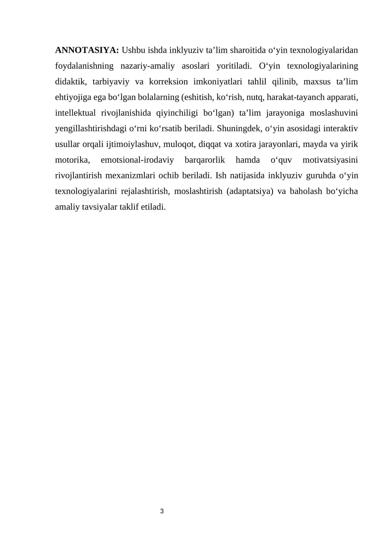 "Inklyuziv taʼlimda oʻyin texnologiyalaridan foydalanish" MALAKA ISHI 3