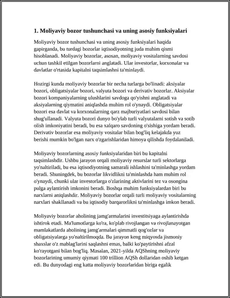 MOLIYAVIY BOZOR VA UNING MOLIYAVIY RESURSLARDAN SAMARALI FOYDALANISHNI TA’MINLASHDAGI AHAMIYATI 3