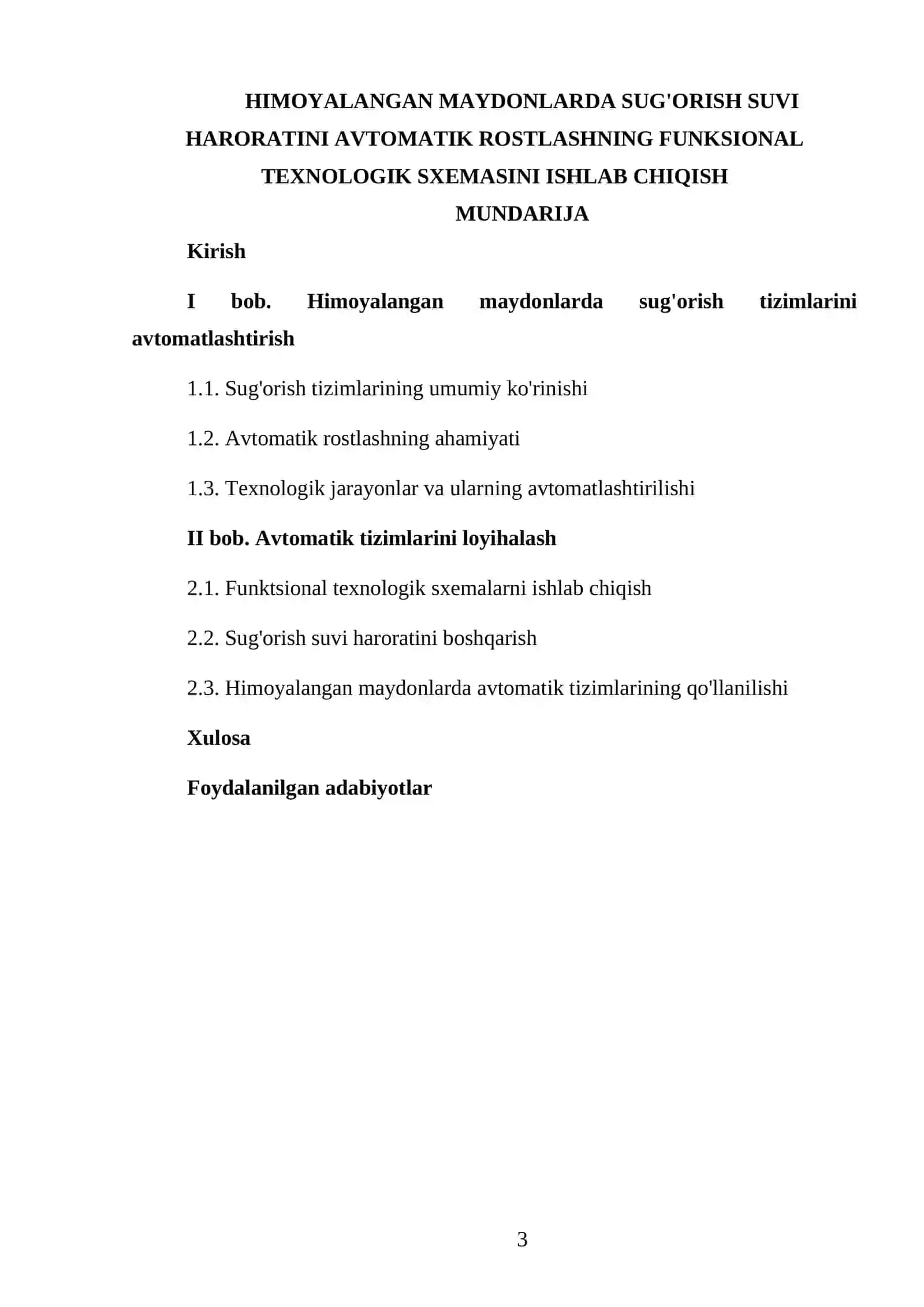 Himoyalangan maydonlarda sug'orish suvi haroratini avtomatik rostlashning funksional texnologik sxemasini ishlab chiqish 3
