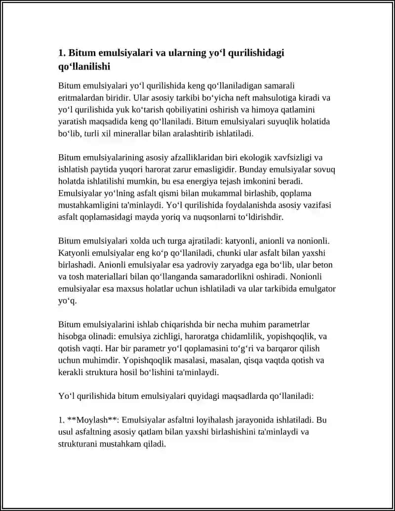 Bitum emulsiyalari va ularning yo‘l qurilishidagi qo‘llanilishi 3