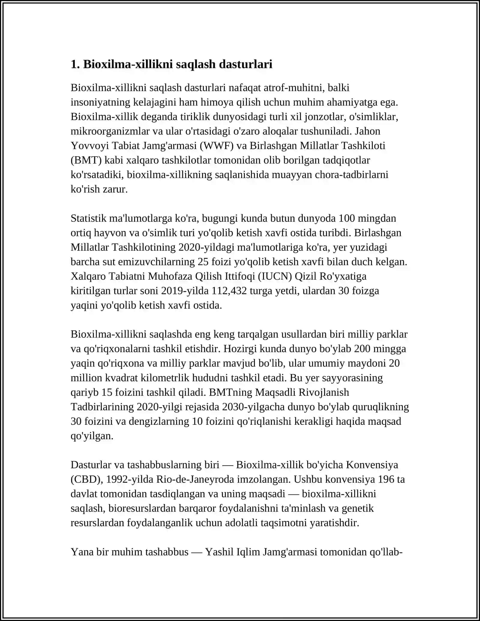 OʻSIMLIK VA HAYVONOT DUNYOSINI KOʻPAYTIRISH BOʻYICHA JAHONDA QILINAYOTGAN CHORA TADBIRLAR 3