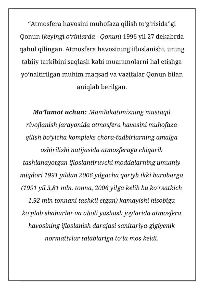 Atmosfera havosig ifloslanish tashlanishi masalalari 3