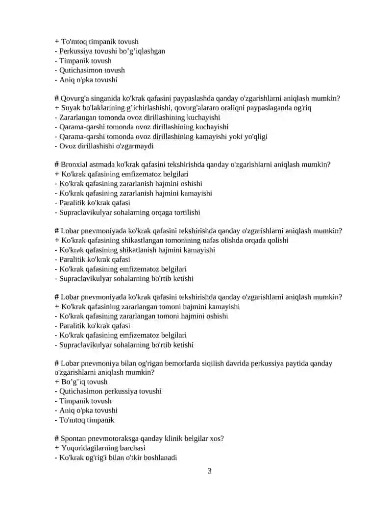 O'pka gangrenasiga qanday balg'am xos? Test 1 javobli 3