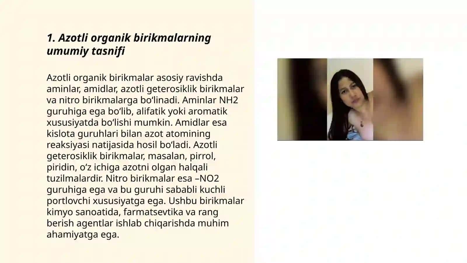 Azotli organik birikmalarni olinishi va xossalariga doir ginetik o‘zgarishlarni amalga oshirish hamda mavzuga doir misol, masala, test savollarini yechish algoritmi 3