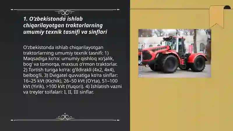 Oʻzbekistonda ishlab chiqarilayotgan traktor va avtomobillarning texnik tasnifi 3