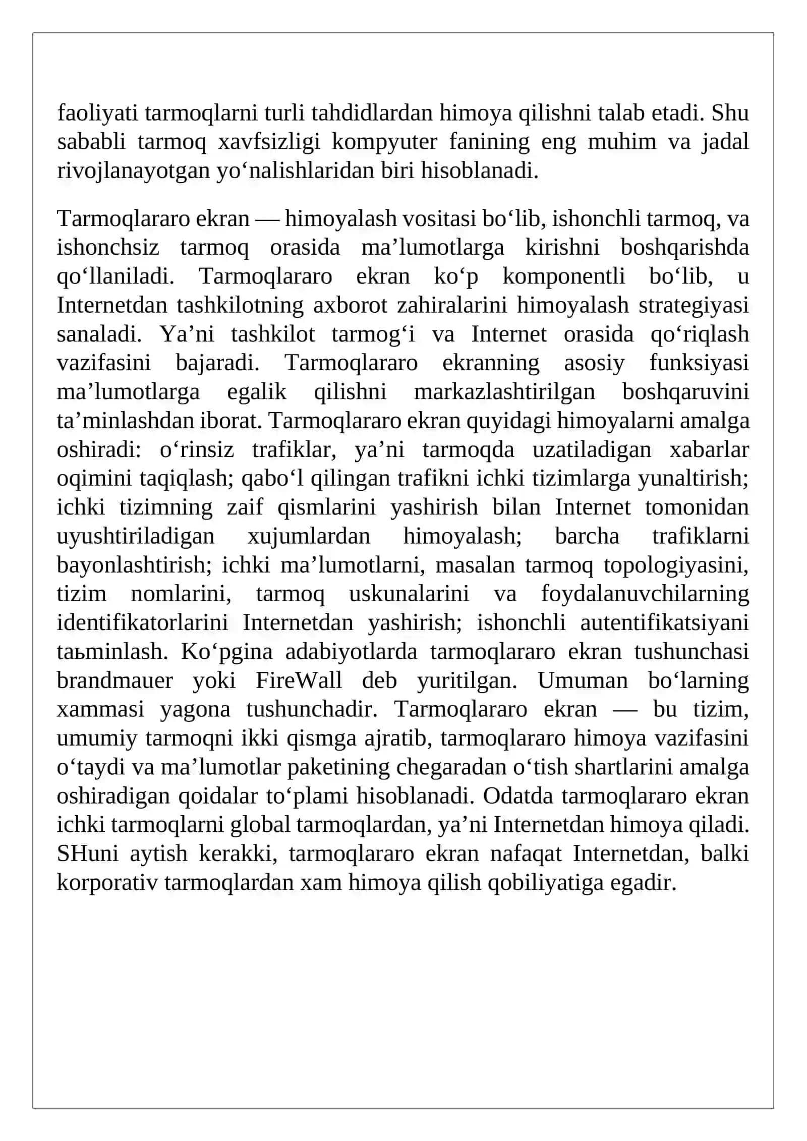 Tarmoqlararo ekranlarning turlari va funksiyalari hamda zamonaviy firewall’larning imkoniyatlari 3