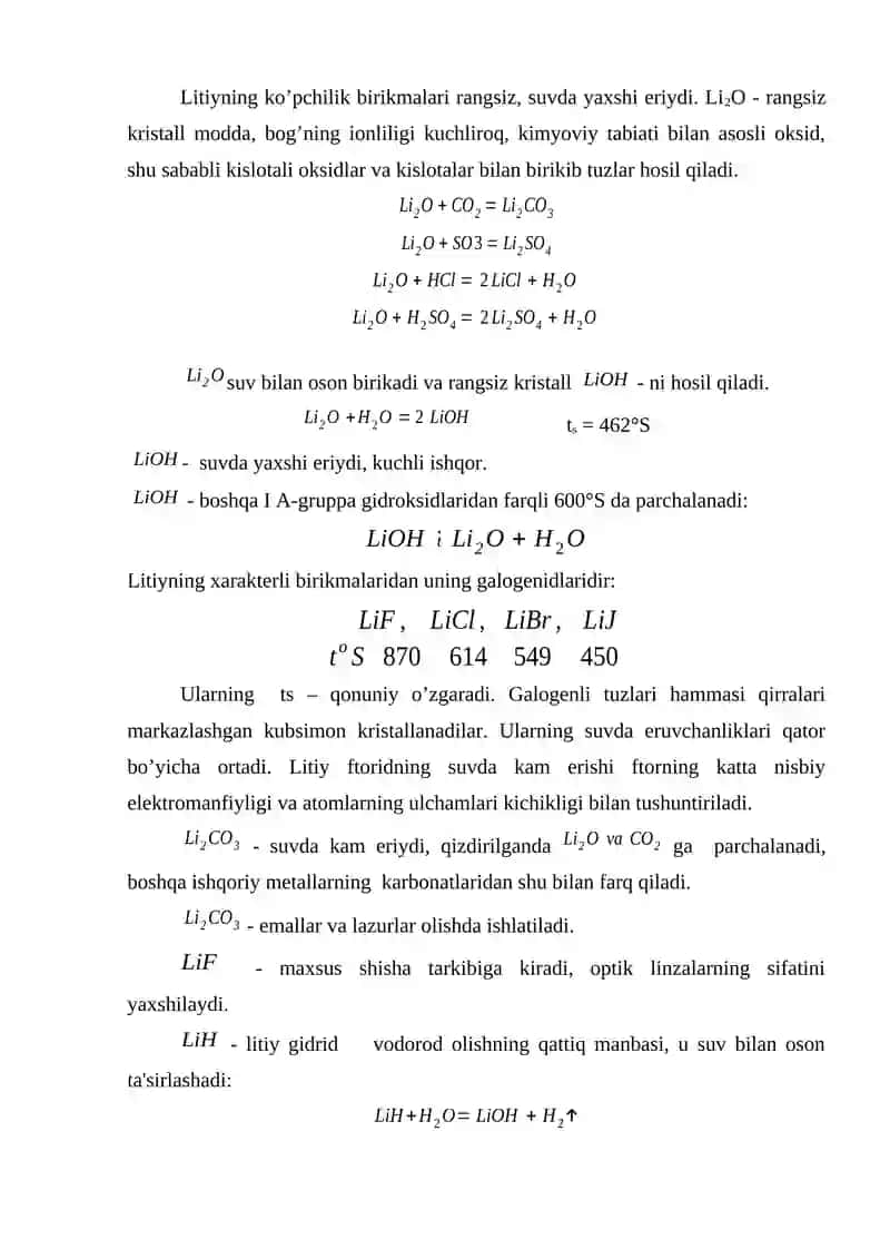 Litiy, Kimyoviy Belgisi, Tabiatda Tarqalishi, Minerallari va Olinishi 3