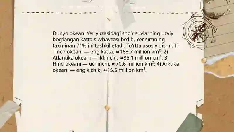 Dunyo okeani va uning qismlari va Tinch okeani 3