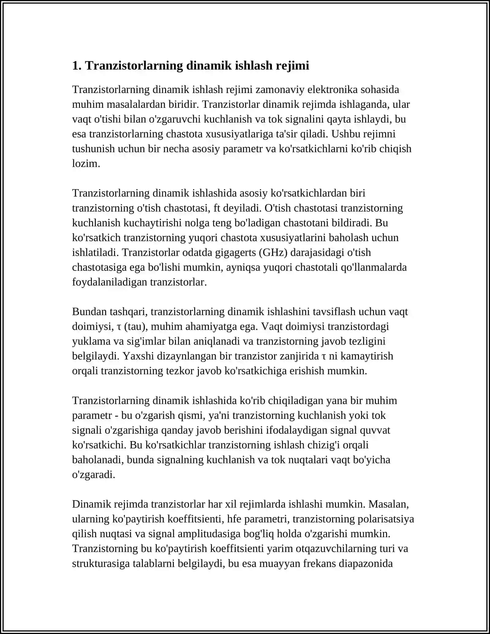 TRANZISTORLARNING DINAMIK ISH REJIMI VA DINAMIK PARAMETRLARNI ANIQLASH 3