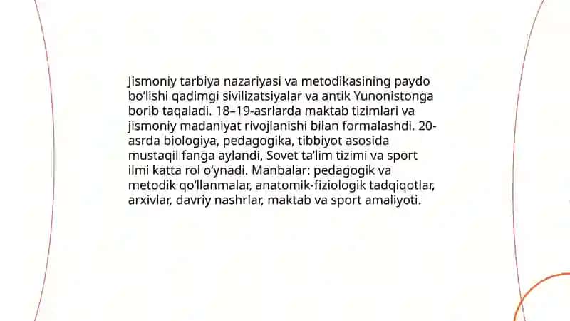jismoniy tarbiya nazariyasi va metodikasi fanining maqsad hamda vazifalari kelib chiqishi hamda rivojlanish bosqichlari 3