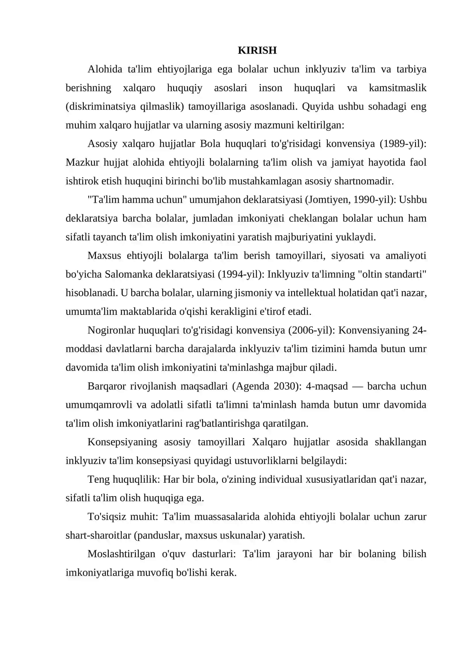 TA'LIM EHTIYOJLARIGA EGA BOLALARNI INKLYUZIV TA'LIM VA TARBIYALASH KONSEPSIYASINI XALQARO HUJJATLAR ASOSIDA MA'LUMOTLAR TO'PLASH 3