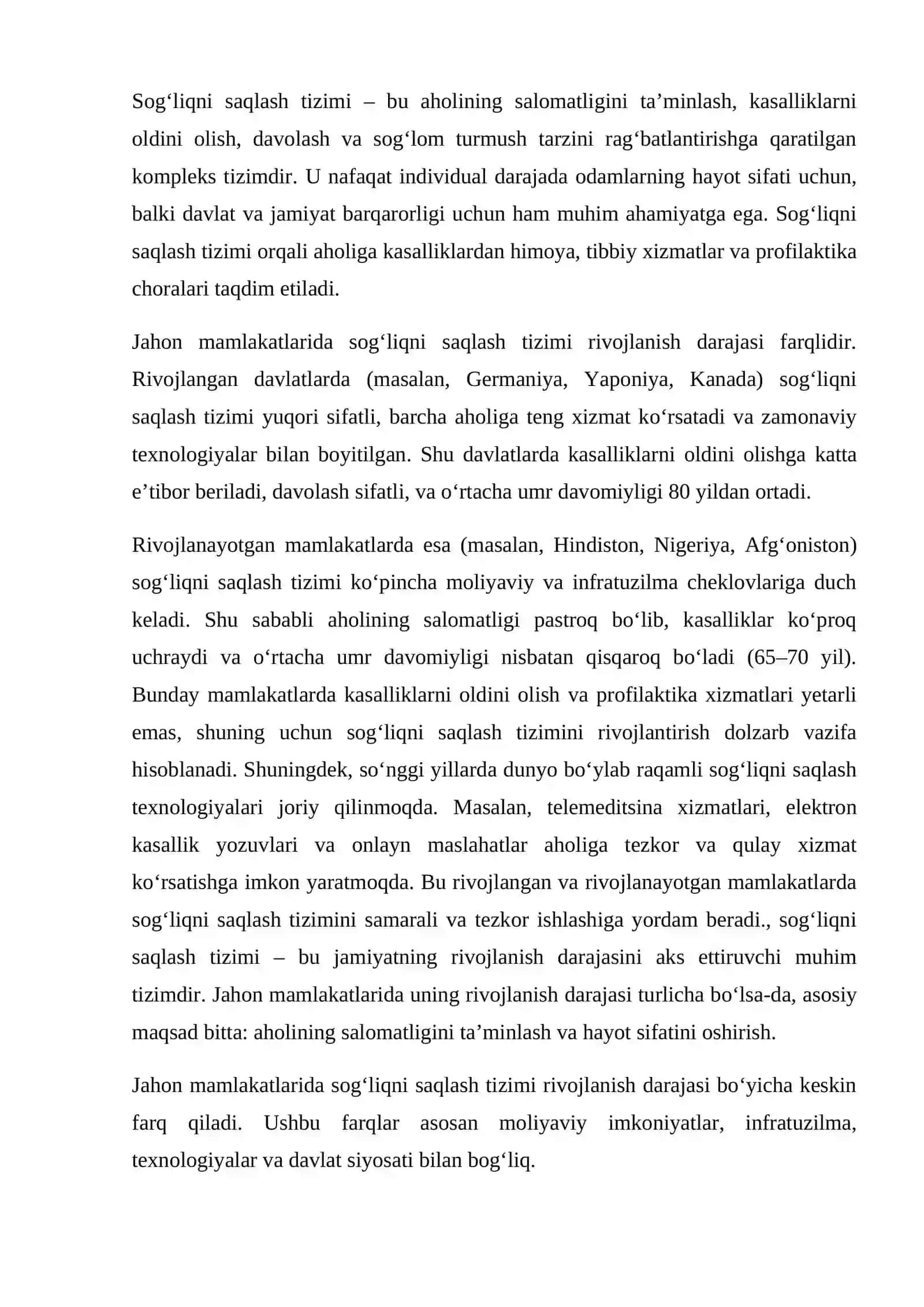 Sog‘liqni saqlash tizimining mohiyati va rivojlanishining umumiy tavsifi 3