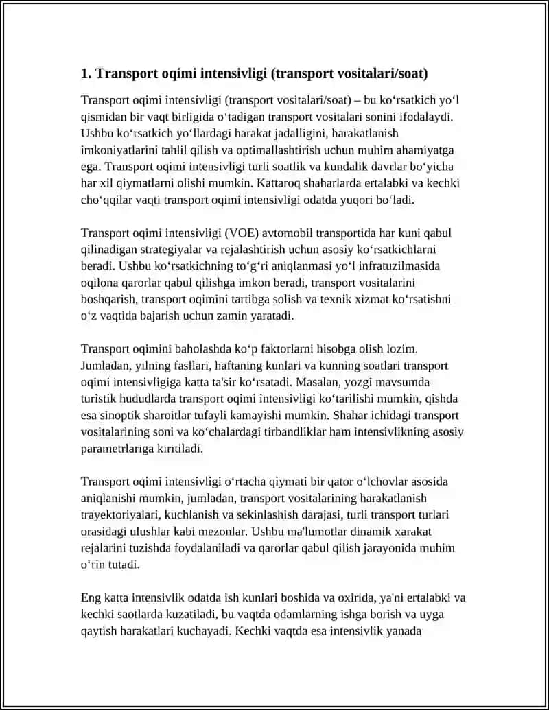TRANSPORT OQIMINING ASOSIY KO‘RSATKICHLARI 3