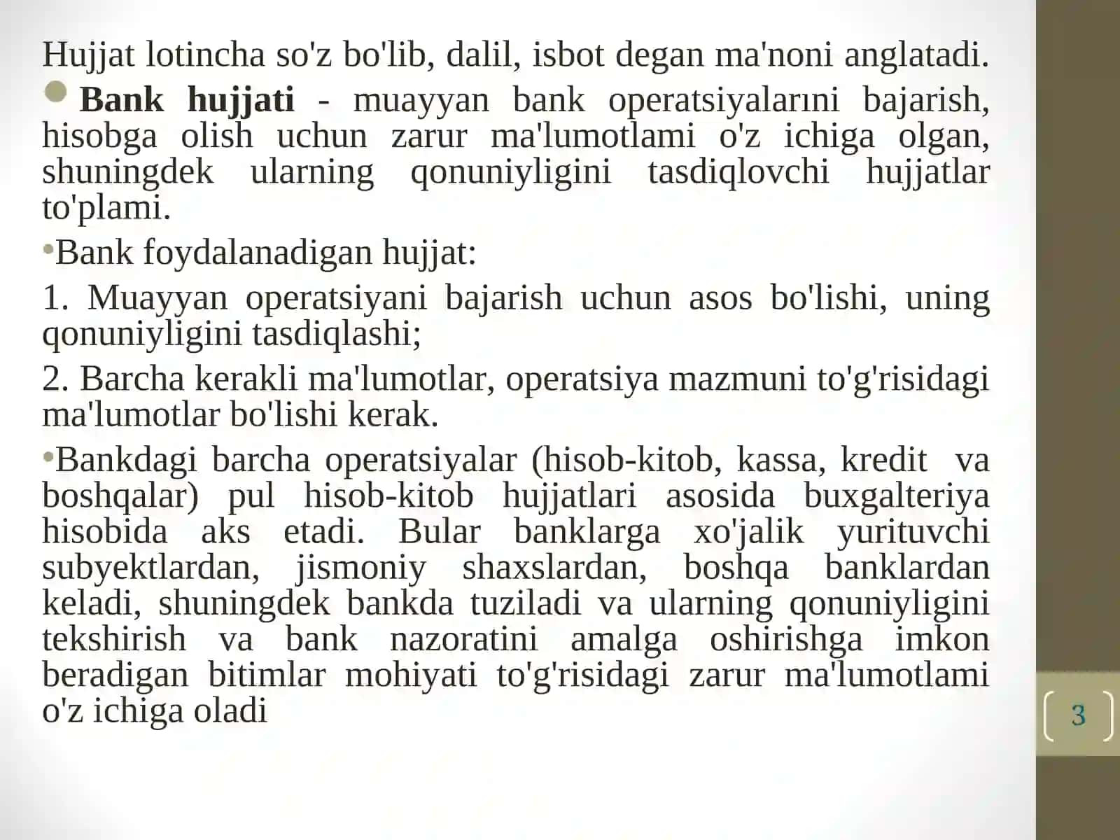 Bank hujjatlari va hujjatlar aylanishini tashkil qilish 3