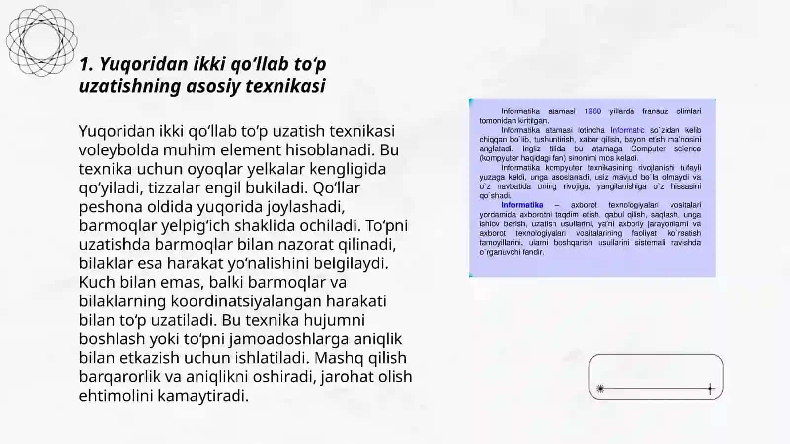 Yuqoridan ikki qo‘llab to‘p uzatish texnikasi 3