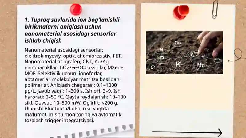 Tuproq suvning ifloslanishida ion bogʻlanishli brikmalarni aniqlab ulardan tozalash gʻoyasini ishlab chiqish 3