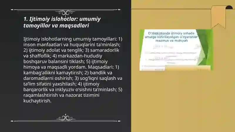 O‘zbekistonda ijtimoiy sohada amalga oshirilayotgan o‘zgarishlar mazmun va mohiyati 3