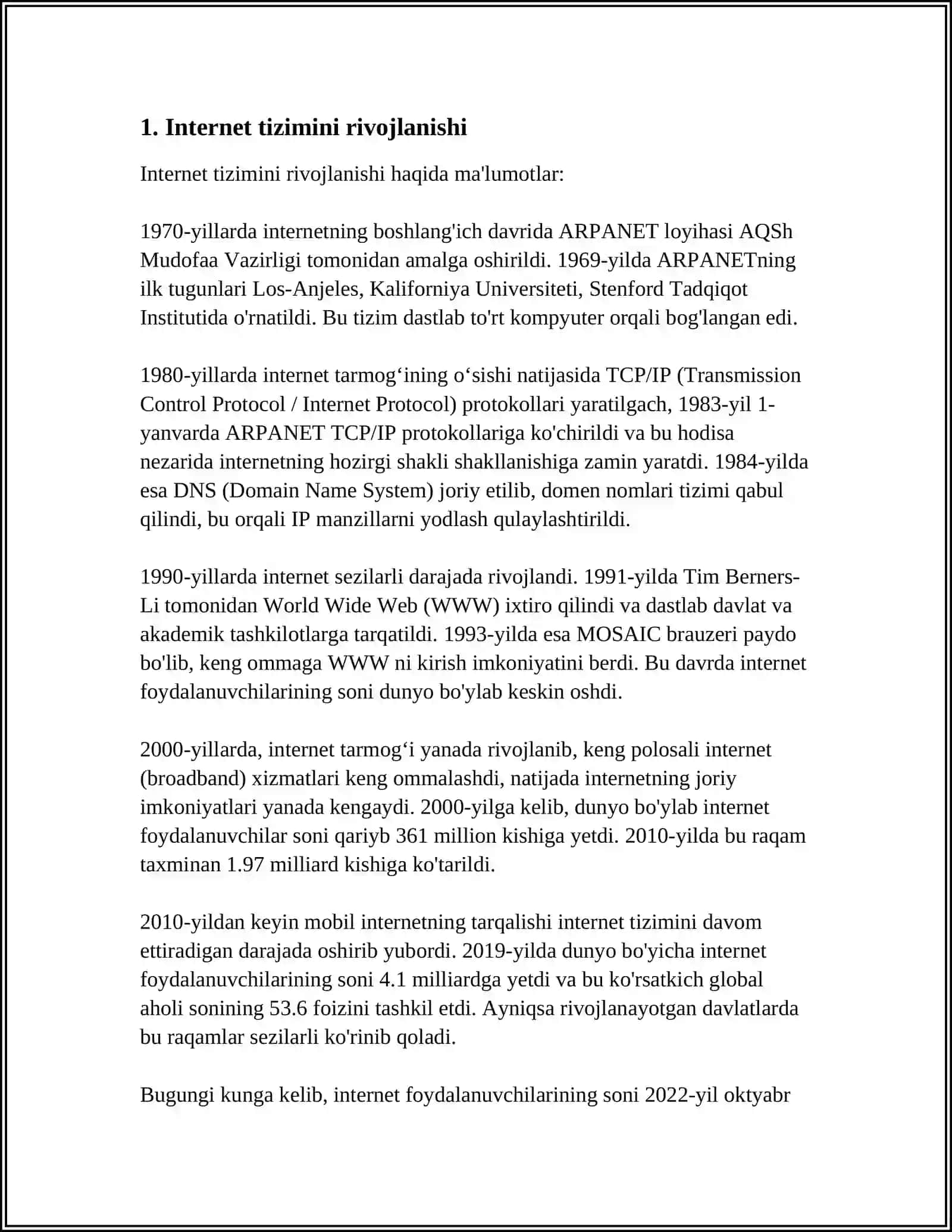INTERNET TIZIMI VA UNING KELIB CHIQISH TARIXI 3