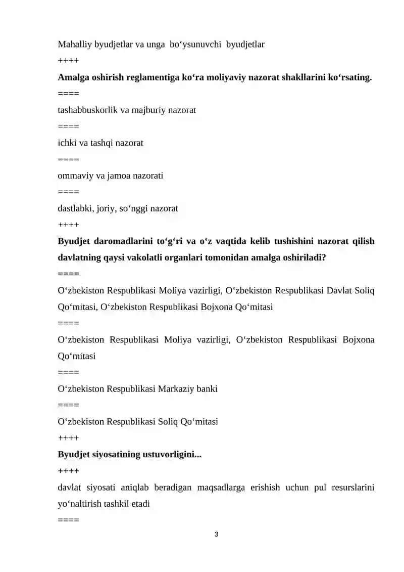 “MOLIYA” FANIDAN TEST SAVOLLARI 3