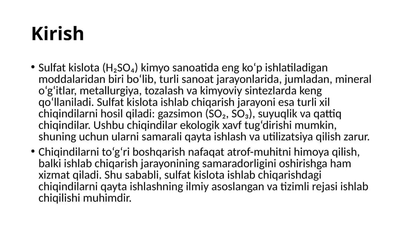 Sulfatkislotaishlabchiqarishdahosilbo’lganchiqindilarniqaytaishlash 3