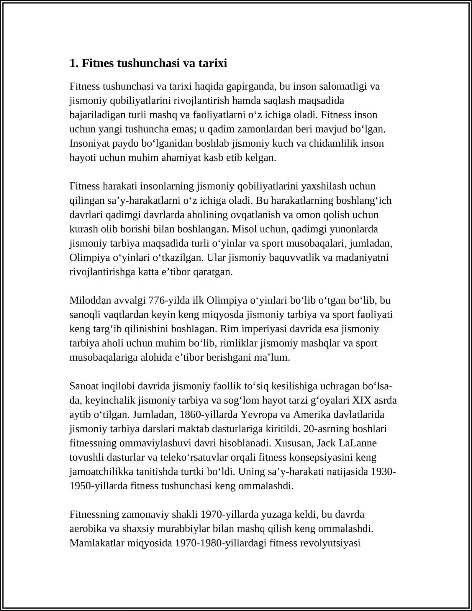 “FITNES” TUSHUNCHASI, TURLI YO’NALISHLAR, USULLAR 3