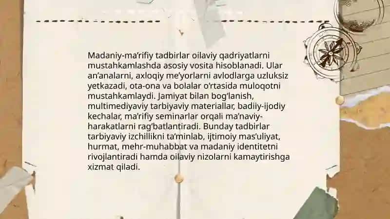 Oilaviy ma’naviy-axloqiy qadriyatlarni mustahkamlashda madaniy-ma’rifiy tadbirlarning o‘rni 3