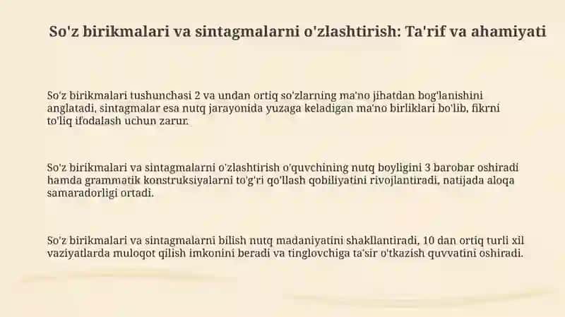 So'z birikmalari va sintagmalarni o'zlashtirish 3