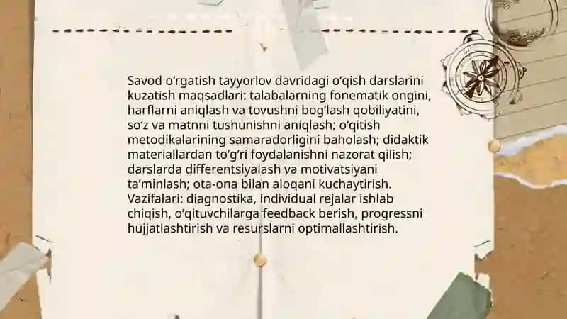 Savod oʻrgatish tayyorlov davri oʻqish darslarini kuzatish va didaktik materiallarning ahamiyatini tahlil qilish 3
