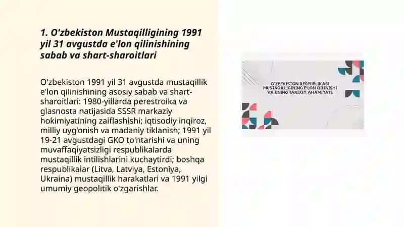 O'zbekiston Mustaqilligining e'lon qilinishi va uning tarixiy ahamiyati 3