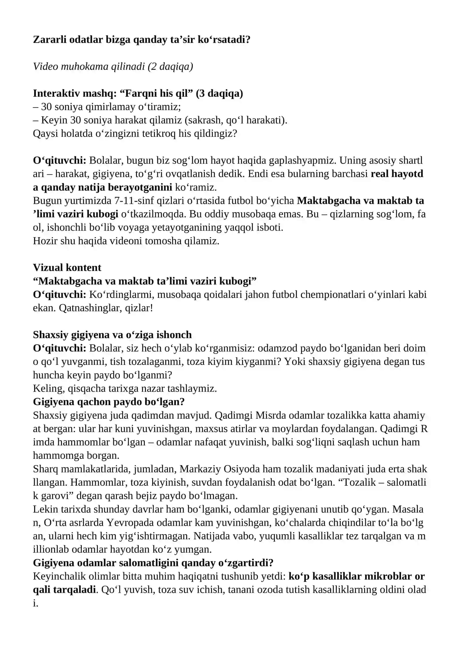 Kelajaksoati Darsining 5-8-sinflar Uchun Mashg'ulotlar Senariysi 3