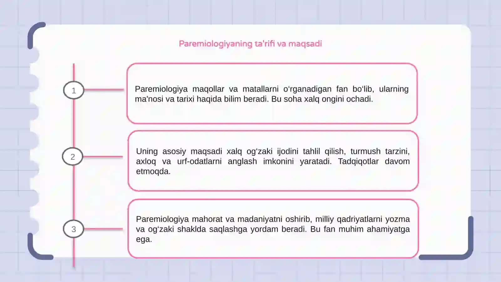Paremiologiya — maqollar va matallarni o‘rganadigan fan 3