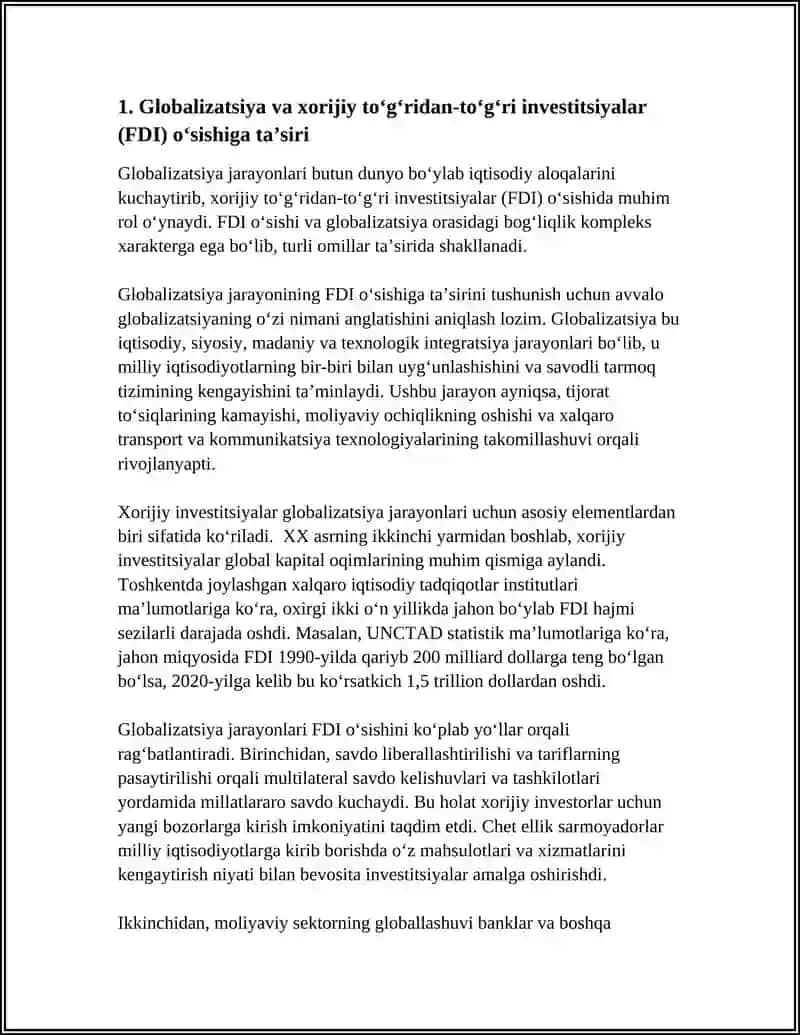GLOBALIZATSIYA JARAYONLARNING INVESTITSIYASI RIVOJLANTIRISHGA TASIRI 3