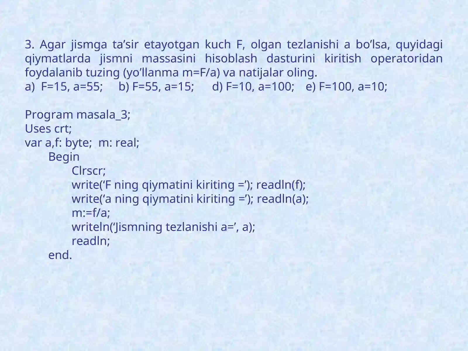 Ma’lumotlarni xotiraga muloqot usulida kiritish operatori 3
