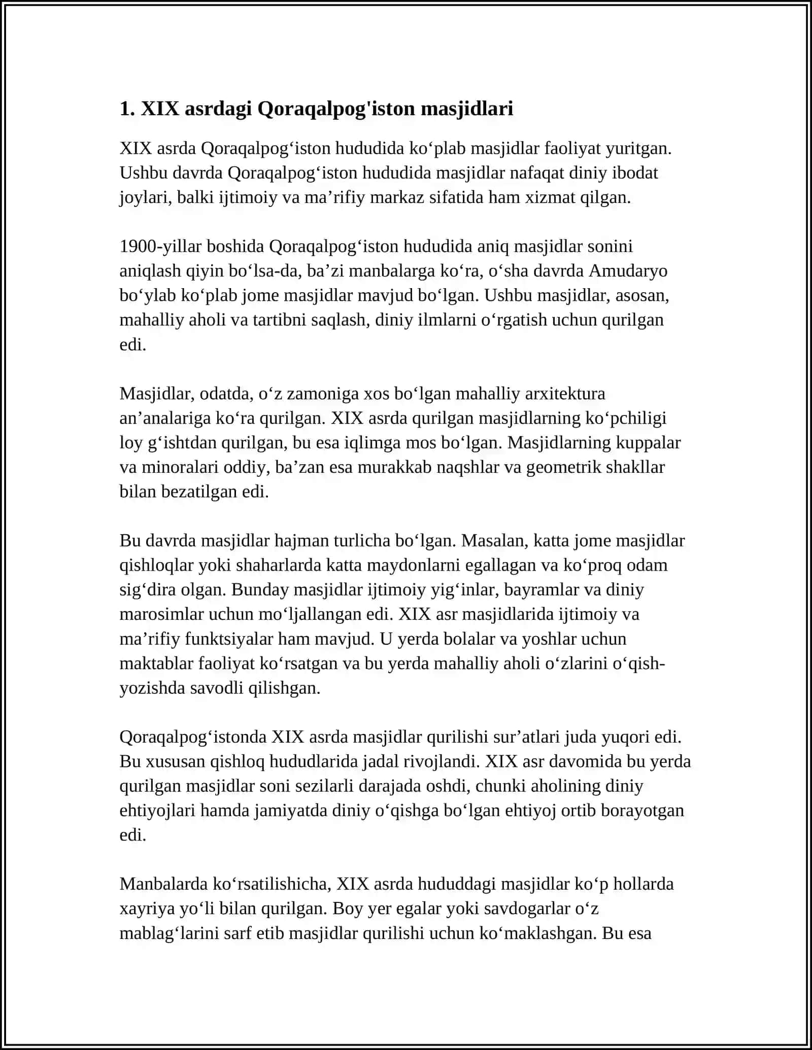 QORAQALPOG'ISTONDAGI XIX-XX ASRDAGI MASJID VA MADRASALARI 3