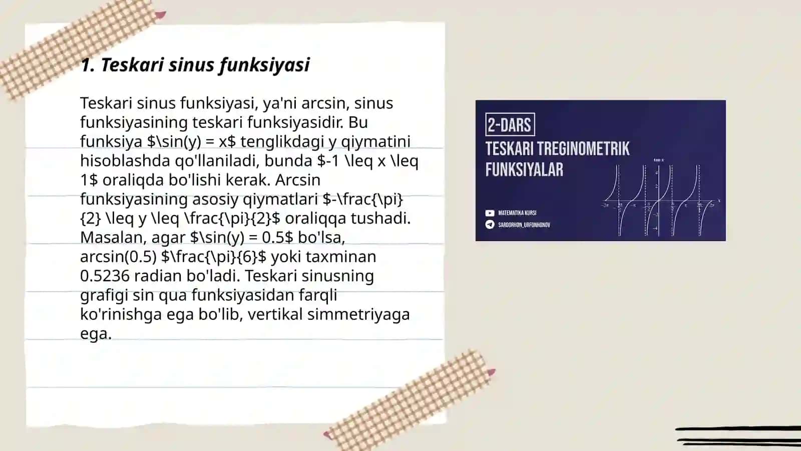 Teskari trigonometrik funksiyalar 3