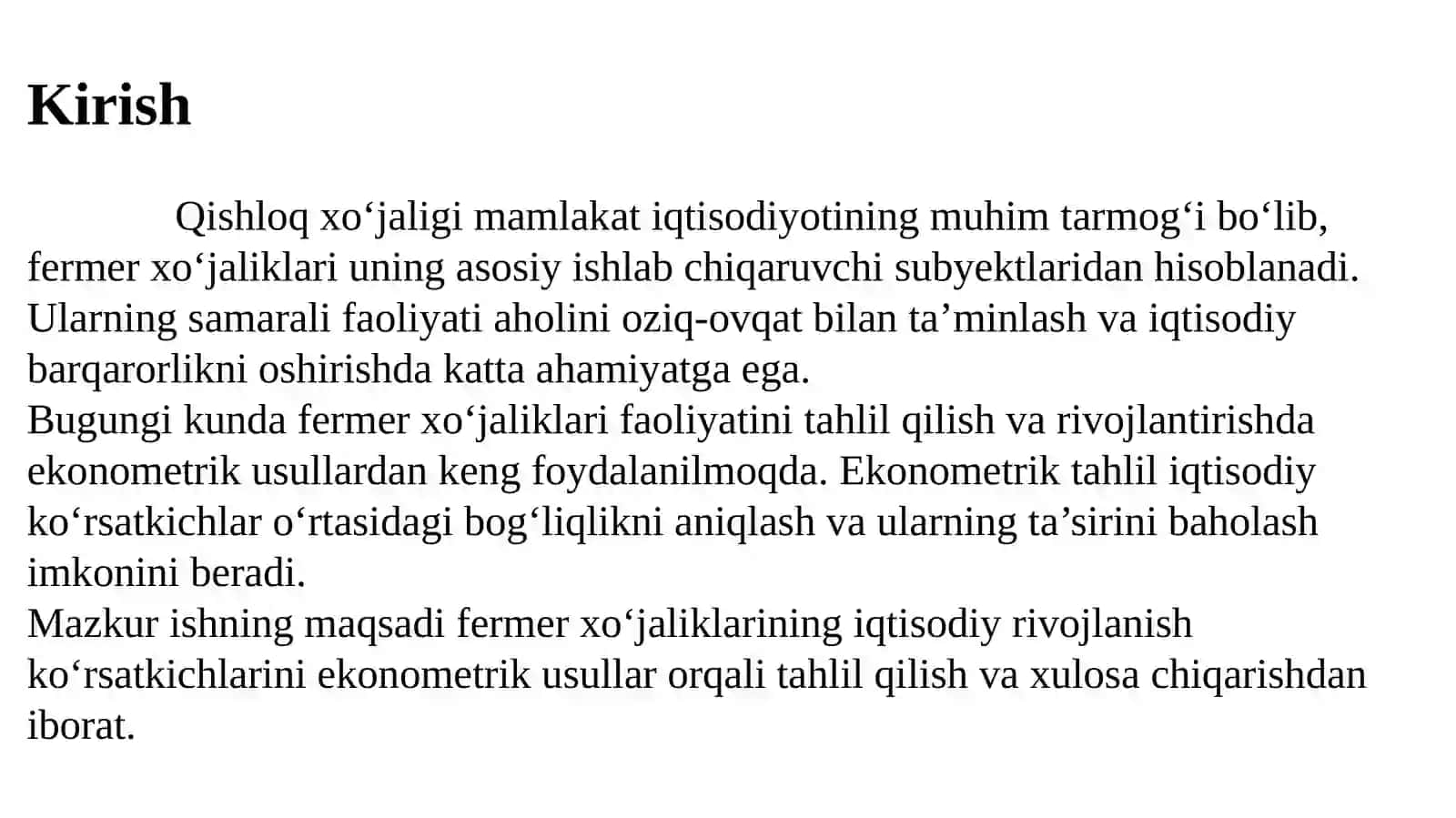 Fermer xo‘jaliklarining iqtisodiy rivojlantirish ko‘rsatkichlarini ekonometrik tahlili 3