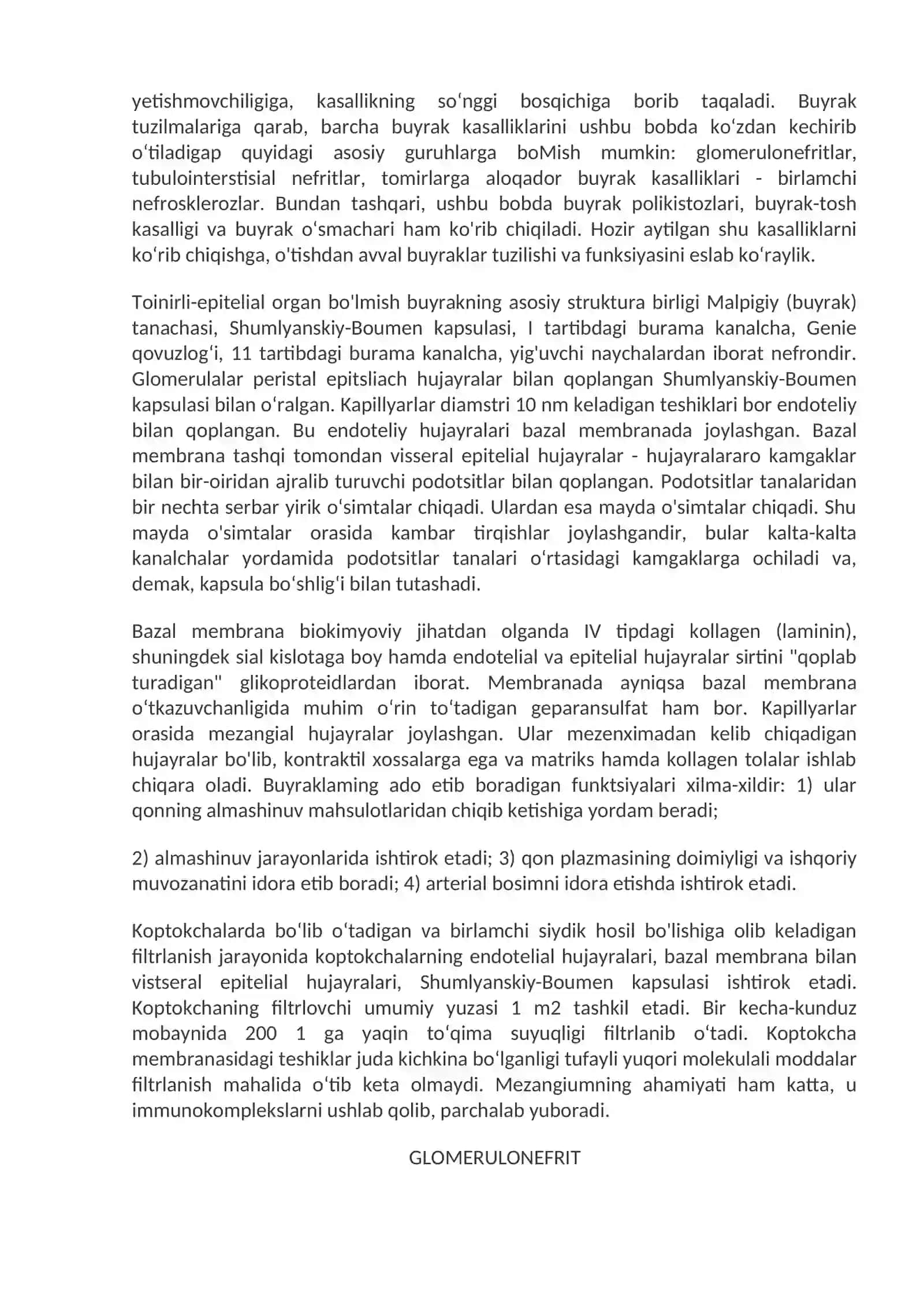 Buyrak kasalliklari. Rivojlanish anomaliyalari. Glomerulopatiyalar 3